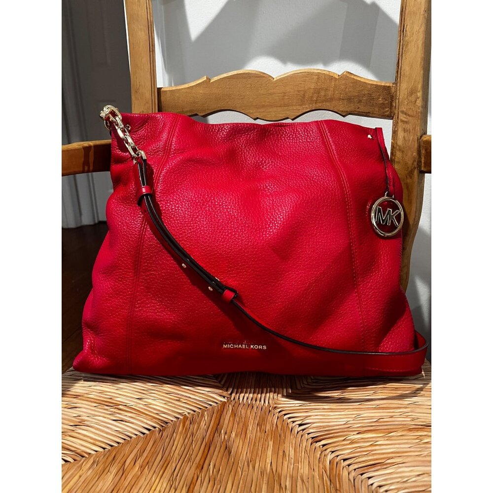 Michael Kors  Leather Hobo Crossbody Bag, Bright Red